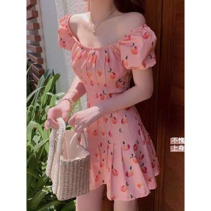 Váy hoa nhí - Váy cổ vuông hoa nhí đi tiệc - Váy đầm màu hồng hoa nhí chiết eo - LINH NA STORE-3