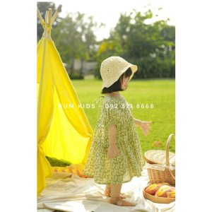 Váy hoa cúc xanh lá cực xinh cho bé gái size nhỡ cao cấp G04-3