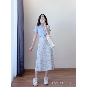 Chân váy hoa nhí voan dáng dài (Ảnh thật)-3