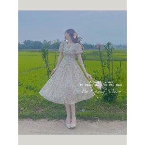 VÁY HOA 2 MÀU LI TƠ NỔI TAY BỒNG-2