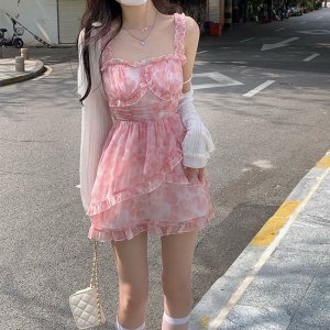 Đầm Hai Dây Eo Cao Họa Tiết Hoa Thời Trang Mùa Hè Cho Nữ-9