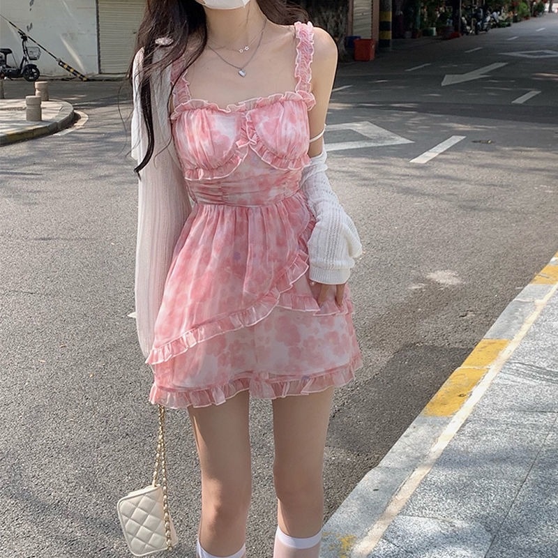 Đầm Hai Dây Eo Cao Họa Tiết Hoa Thời Trang Mùa Hè Cho Nữ-9