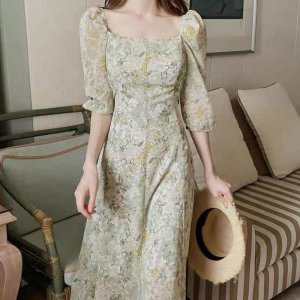 VÁY HOA XANH CỔ VUÔNG 2 LỚP VOAN TƠ-8