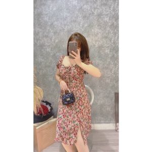 váy hoa rút ngực xẻ tà( có mút ngực)-9