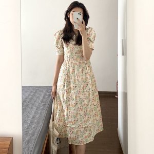 Váy hoa nhí vintage dáng dài đi biển, đầm hoa nhí babydoll cộc tay ulzzang có bigsize GOROGI-3
