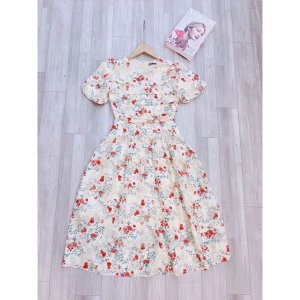 Váy hoa nhí xếp li ngực tay bồng tiểu thư diện đi chơi đi tiệc tone màu sáng da 2 lớp nhẹ nhàng xinh lắm-7