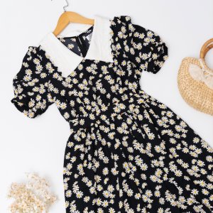 Váy hoa nhí HECCI phối cổ ren dáng xòe nữ tính V72-9