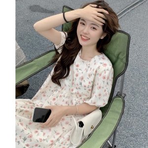 Váy hoa nhí hồng xếp tầng dài tiểu thư nữ - Đầm midi dáng suông mặc dạo phố nữ - Chất liệu cotton thoáng mát-5