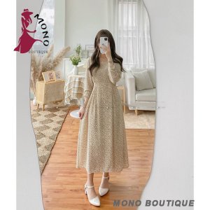 Váy Hoa Nhí Ulzzang Cổ Vuông Dáng Dài Thắt Nơ Eo - Mono Boutique-1