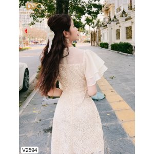 (Kèm vieo và ảnh trải sàn) VÁY REN BE TAY 2 TẦNG HOA EO V2594 - DOLCE VIVA COLLECTION-2