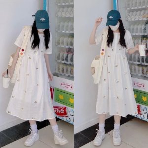 Váy babydoll trắng hoa cúc thắt dây eo 2 mẫu / Đầm suông hoa nhí cộc tay (Ảnh thật ở cuối)-3