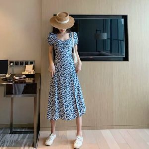 Đầm Ngắn Họa Tiết Hoa Xanh Dương Phong Cách Thời Trang Mùa Hè Mới 2022-8