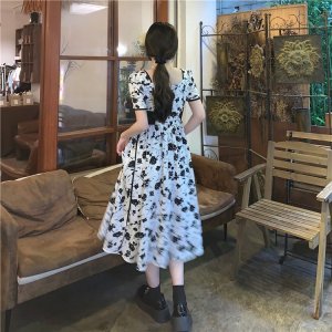 Đầm Chữ A Tay Ngắn Cổ Chữ V Họa Tiết Hoa Thời Trang Sành Điệu Cho Nữ-2