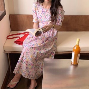 Váy hoa nhí vintage dáng dài đi biển, đầm hoa nhí babydoll cộc tay ulzzang có bigsize GOROGI-6