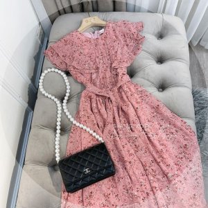 Váy hoa hồng cánh tiên dáng dài xòe đai eo-6