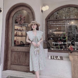 váy hoa nhí đầm hoa nhí cổ bèo dáng dài - mã A006- thời trang thiết kế-2