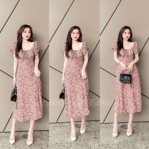 váy hoa rút ngực xẻ tà( có mút ngực)-7