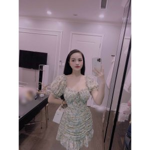 Đầm maxi hoa nhí xanh thiết kế vintage nơ ngực tiểu thư, Váy dự tiệc nữ ulzzang 2 dáng body ngắn và dài rẻ đẹp-5