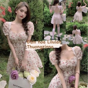 [Ảnh thật/Video]Váy hoa nhí Lulilan tay bồng hở lưng viền ren xinh xắn Đầm nữ tiểu thư cutout sexy-1