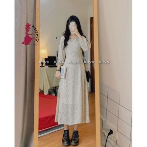 Váy Hoa Nhí Ulzzang Cổ Vuông Dáng Dài Thắt Nơ Eo - Mono Boutique-2