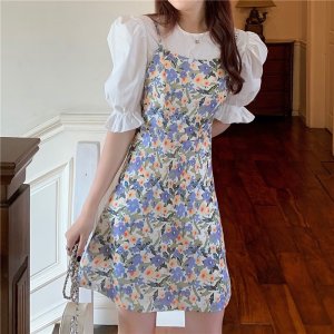 Xiaozhainv Áo tay phồng / Đầm Hoa Phong Cách Hàn Quốc Xinh Xắn Cho Nữ-8