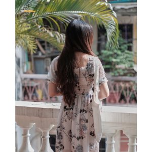 Váy hoa nhí tay ngắn Minette Dress vải voan mềm mại thoáng mát mặc tôn dáng trắng bông đen vintage-6