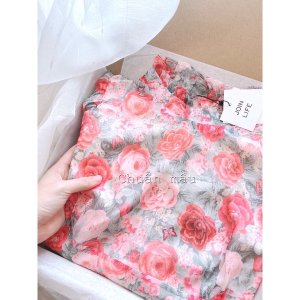 Váy thiết kế tơ hoa cổ bèo tay dài dáng xòe hàng hai lớp tiểu thư sang chảnh-6