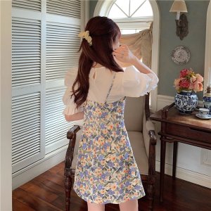 Xiaozhainv Áo tay phồng / Đầm Hoa Phong Cách Hàn Quốc Xinh Xắn Cho Nữ-9