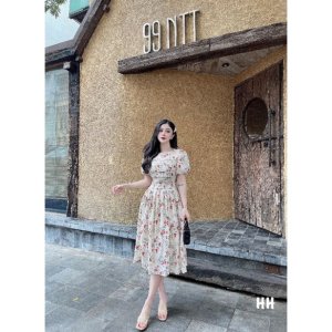 Váy hoa nhí xếp ly ngực-6