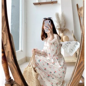 Váy hoa nhí vintage cổ V ( ảnh thật/ có video)-6