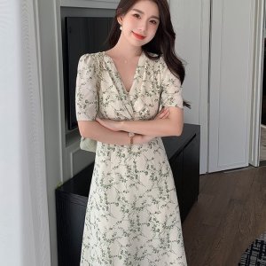 Đầm Hoa Ngắn Tay Cổ Chữ V Xinh Xắn Thanh Lịch Cho Nữ-5