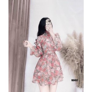 Váy thiết kế tơ hoa cổ bèo tay dài dáng xòe hàng hai lớp tiểu thư sang chảnh-4