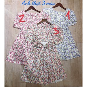 VÁY HOA NHÍ TAY BỒNG CỔ VUÔNG THẮT NƠ LƯNG HỒNG TÍM - VÁY HOA TÍM TIỂU THƯ-9