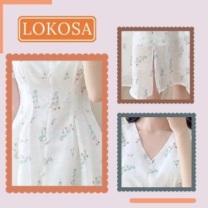 Đầm Dự Tiệc LOKOSA Váy Hoa Nhí Nữ Vải Voan Dáng Dài Thiết Kế Hàn Quốc cao cấp, đi chơi công sở VD047-3