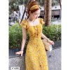 Đầm Váy Lụa Hoa Nhí Hàng Nút Tay Phồng Sang Chảnh Thời Trang Nữ Dạo Phố-1