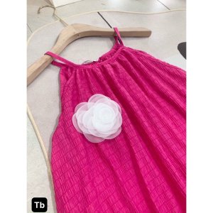 Maxi xốp nhăn cổ yếm dáng xòe kèm hoa xinh-3