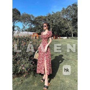 [Siêu Hot] Váy Hoa Đỏ Xẻ Đùi Có Đệm Ngực Dáng Suông Có Ảnh Thật Kèm Video-6