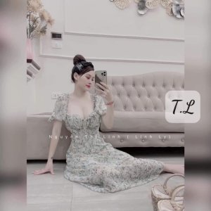 Váy hoa cup ngực dáng dài có đệm ngực-2