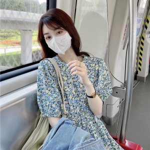 Váy Hoa Nhí Maxi Chun Eo Tay Bồng Ulzzang Style (Hàng Loại 1,hình thật) Váy Hoa Nhí Xanh Vintage-3