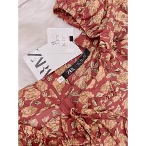 Váy đầm hoa vintage cổ vuông xẻ tà cực xinh V113-6