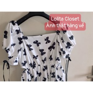 Váy Đầm Cotton Bồng Nơ Dài Họa Tiết Nơ Xinh Xắn Cho Nữ-9