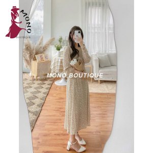 Váy Hoa Nhí Ulzzang Cổ Vuông Dáng Dài Thắt Nơ Eo - Mono Boutique-5