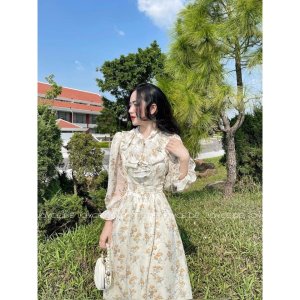 VÁY VOAN TƠ HOA VÀNG NHÍ CỔ BÈO NƠ-8