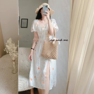 (Sẵn Hoa Cam)Clara_ Váy Đầm Nữ Hoa Nhí Hai Lớp Xếp Ly Thắt Dây Trước Ngực Phong Cách Hàn Quốc Siêu Đẹp (Ảnh thật ở cuối)-5