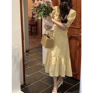 Váy Maxi Hoa Vàng Đuôi Cá Hàng Đẹp 2 Lớp Có Ảnh Thật Kèm Video-5