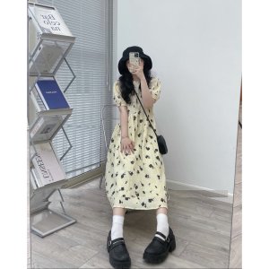 Váy Be Hoa Đen Phối Tay Chun PEONYB Nữ [FREESHIP] 🌸 Đầm đi biển dáng suông dài bánh bèo tiểu thư hàn quốc Ulzzang 🌸-6