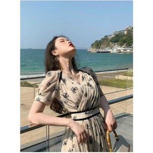 Váy Hoa nhí ulzzang TB4 dáng dài cúc voan hoa Quảng Châu Đầm hoa nhí vintage dáng dài che mỡ bụng thời trang HATYshop-6