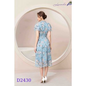 Đầm hoa voan tơ tay cánh tiên dáng xòe midi qua gối dịu dàng thanh lịch-5