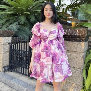 Đầm Baby Rose Hoa Tay Dài Phong Cách Công Chúa - Váy Nữ Cổ Vuông Tay Bồng Dáng Xòe 3 Tầng Bánh Bèo Tiểu Thư Lola VietNam-7
