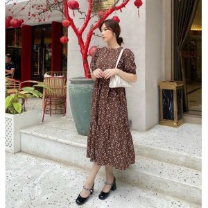 Váy bầu thời trang thiết kế hoa nhí chất Lụa Hoa M 103 freesize từ 45 đến 70kg-3